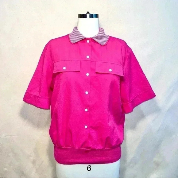 Vintage | Barbiecore 90s SS Button Down Polo - Bubblegum Pink / Sz M - Picture 2 of 9